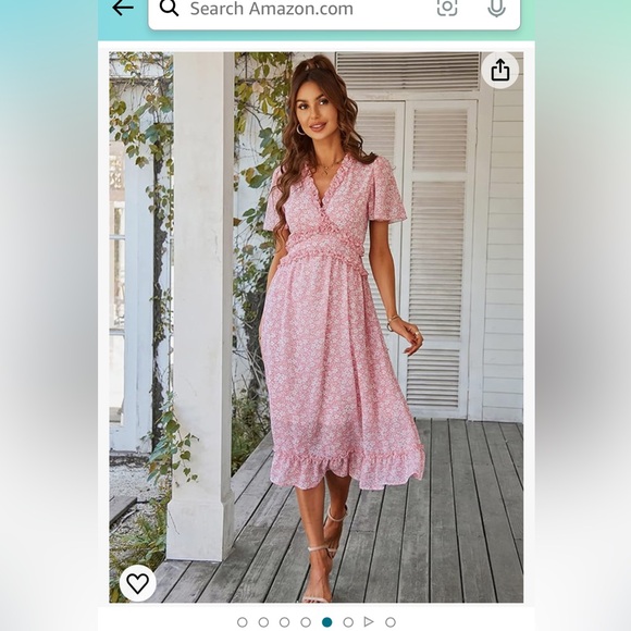 Women's Spring Summer Casual Deep V Neck Ruffle Short Sleeve Floral Midi Dress - Picture 1 of 10